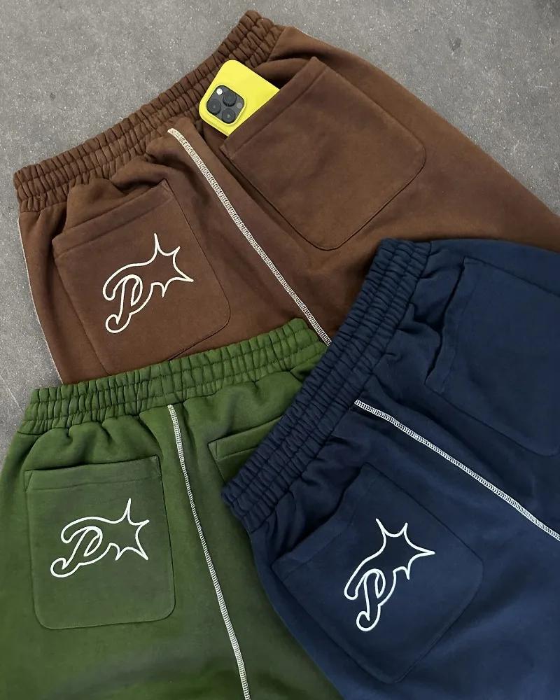 Y2K-pantalones Cargo para hombre y mujer, pantalón de chándal de algodón bordado informal vintage, pantalones de pierna ancha a la moda, ropa de calle merican
