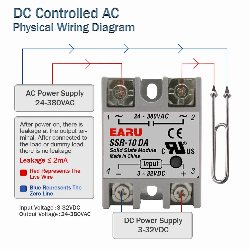 SSR-25DA SSR-40DA SSR-40AA SSR-40DD SSR 10A 25A 40A 60A 80A 100A DD DA AA Solid State โมดูลรีเลย์สําหรับ PID อุณหภูมิควบคุม