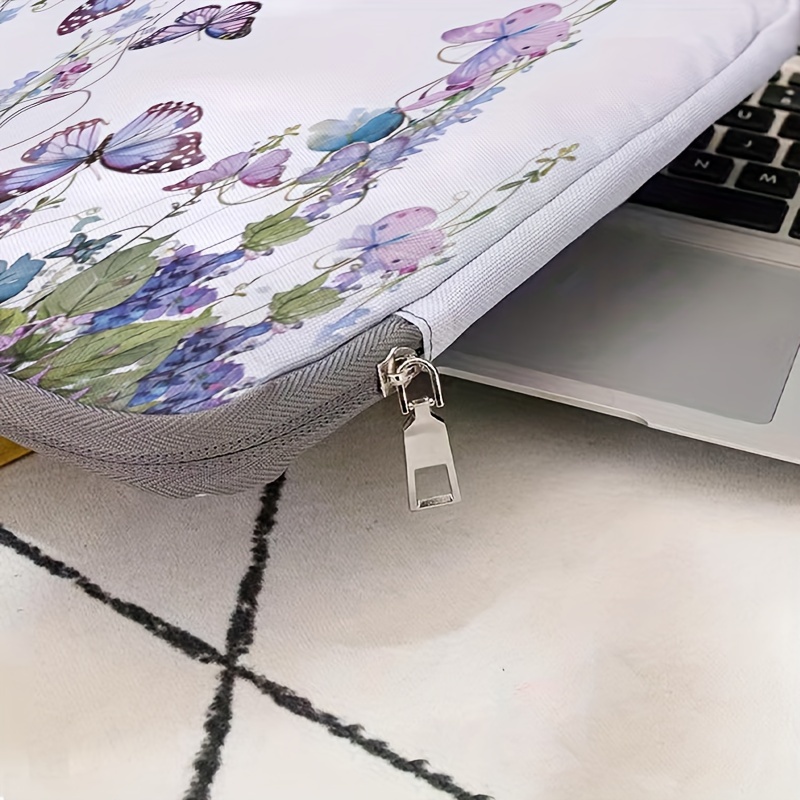 Set monopezzo, due stili, borsa per laptop e valigetta con motivo a farfalla viola, adatto per laptop da 14 pollici