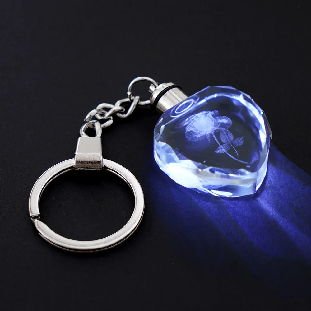 Moda colorida fada rosa flor padrão amor forma cristal strass led luz chaveiro amante chaveiro jóias