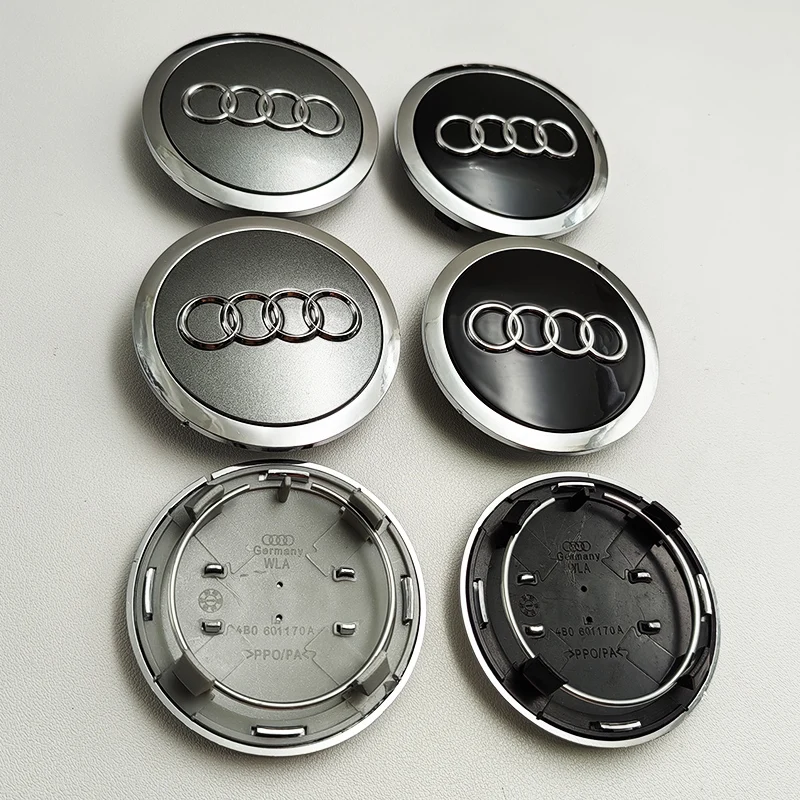 4pcs 69mm preto cinza carro emblema centro da roda tampa do cubo tampas de aro para Audi Emblem 4B 0601170 A A3 A4 A6 Q3 Q5 Q7 A5 A7 Q2 Acessórios