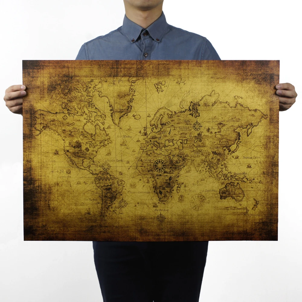 Mapa del mundo no resistente al agua, mapa de papel Retro grande, decoración de regalos, 71*51 cm
