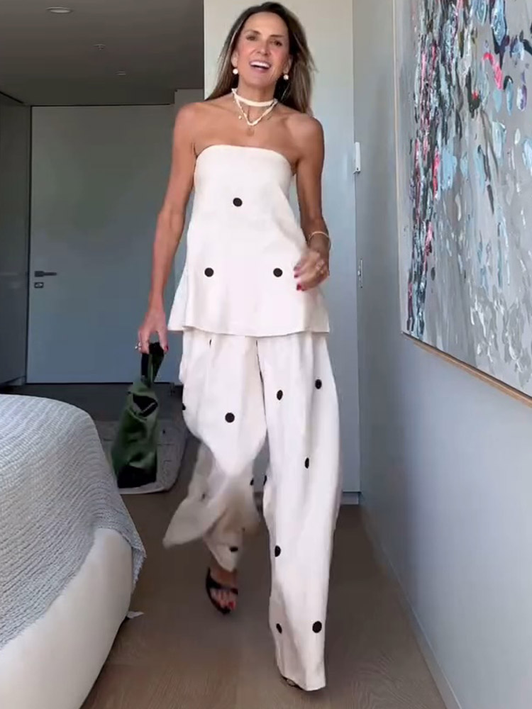 女性用2ピースプリント衣装,カジュアルパンツセット,ノースリーブ,ホルタートップ,スリット,ワイドレッグ,ルーズフィット,女性用ファッション,新しいコレクション2020