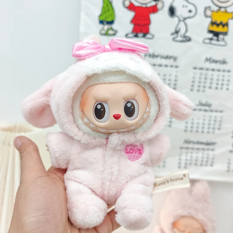 Nette Puppe Zubehör Kleidung Onesie Für 17 cm Labubu V1V2 Mini Puppen Kleidung Kinder Geschenk Taschen Für Puppen Haarigen Kaninchen body Set