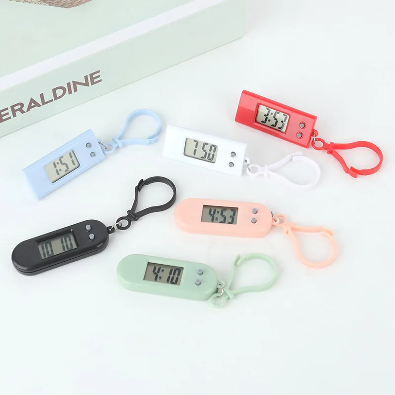 Portable Electronic Clock Keychain Mini Pocket Electronic Oval Hanging Watch Digital Table Time Date Display Clock for Student