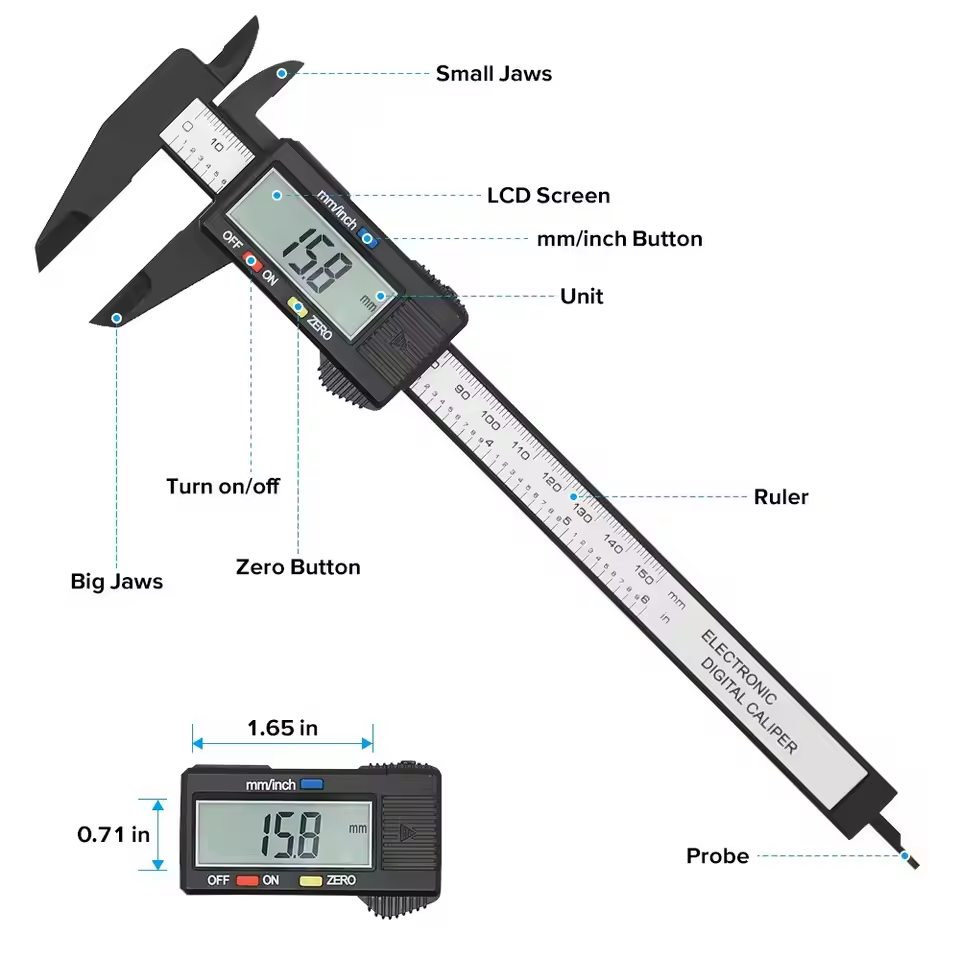 Multiuso 6 Polegada 150mm Digital Vernier Caliper Micrômetro de Aço Inoxidável Ferramenta de Medição Régua de Profundidade Novo