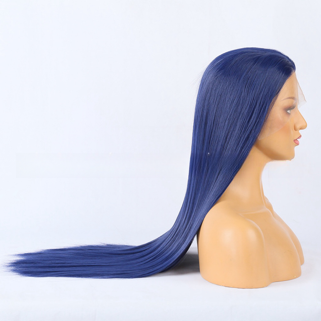 Peruca azul reta peruca dianteira do laço sintético perucas sem cola pronta para usar longo peruca de cabelo azul perucas de renda de cabelo sintético para mulher