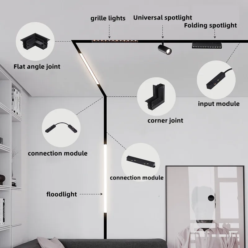 QIUBOSS Hiện Đại Từ Tính Theo Dõi Đèn Gắn Đèn LED Downlight Âm Trần Phòng Khách Mà Không Chính Ánh Sáng Chiếu Sáng Dạng Lưới Tản Nhiệt Đèn Series