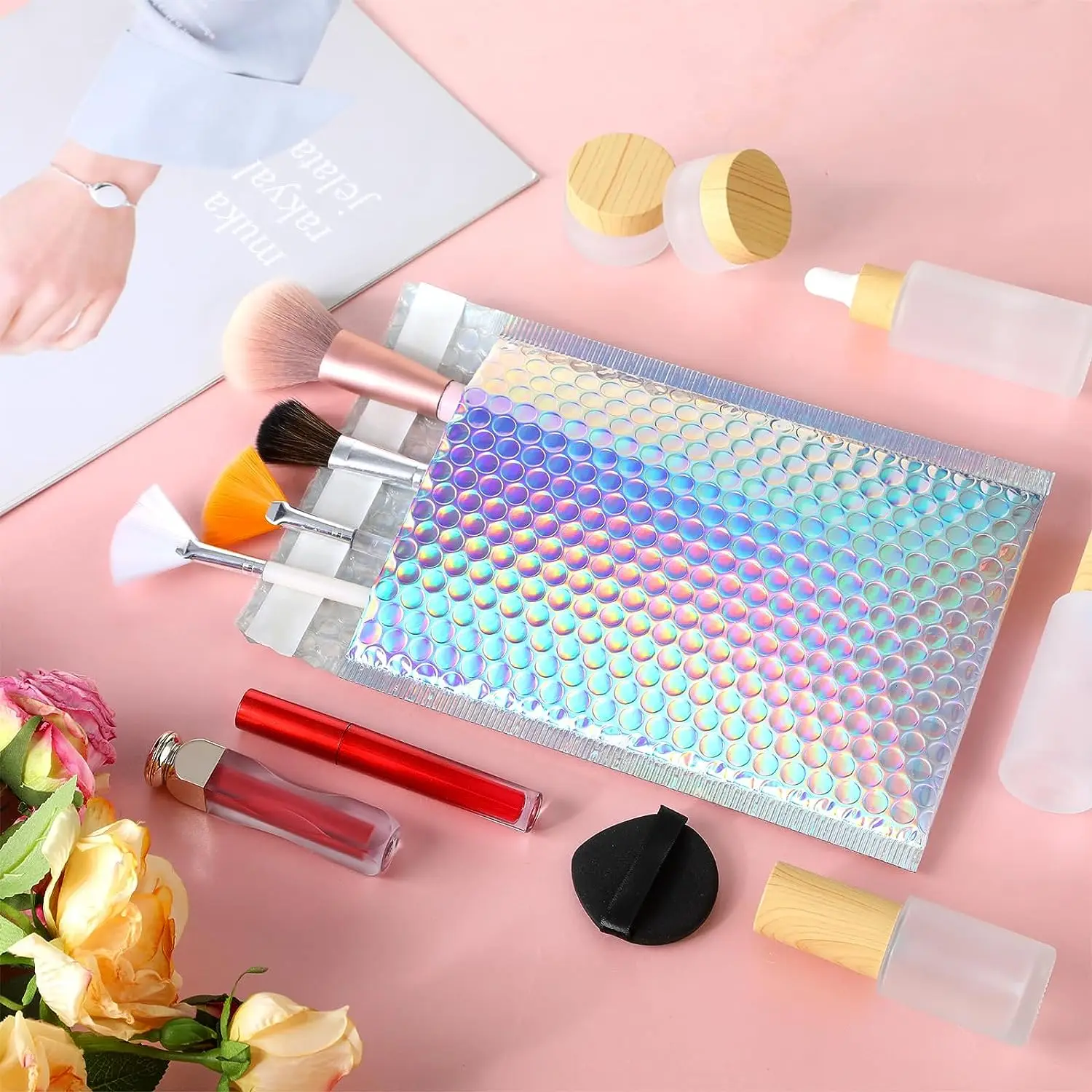 Laser Bubble Mailers Sacos para embalar Produtos, Kpop Suprimentos de Embalagem, Mailer Holográfica, Pacotes de Envio, Small Business, 100Pcs