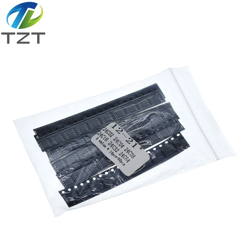 TZT 60pcs = 6 kinds * 10 pcs 24C02 24C04 24C08 24C16 24C32 24C64  kit Each 10pcs (12-21)
