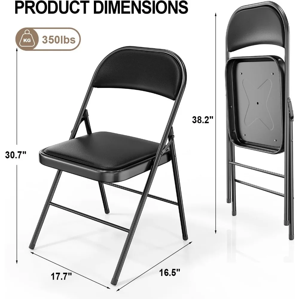 Folding Chairs with Padded Seats, Metal Frame with Pu Leather Seat & Back, Capacity 350 lbs