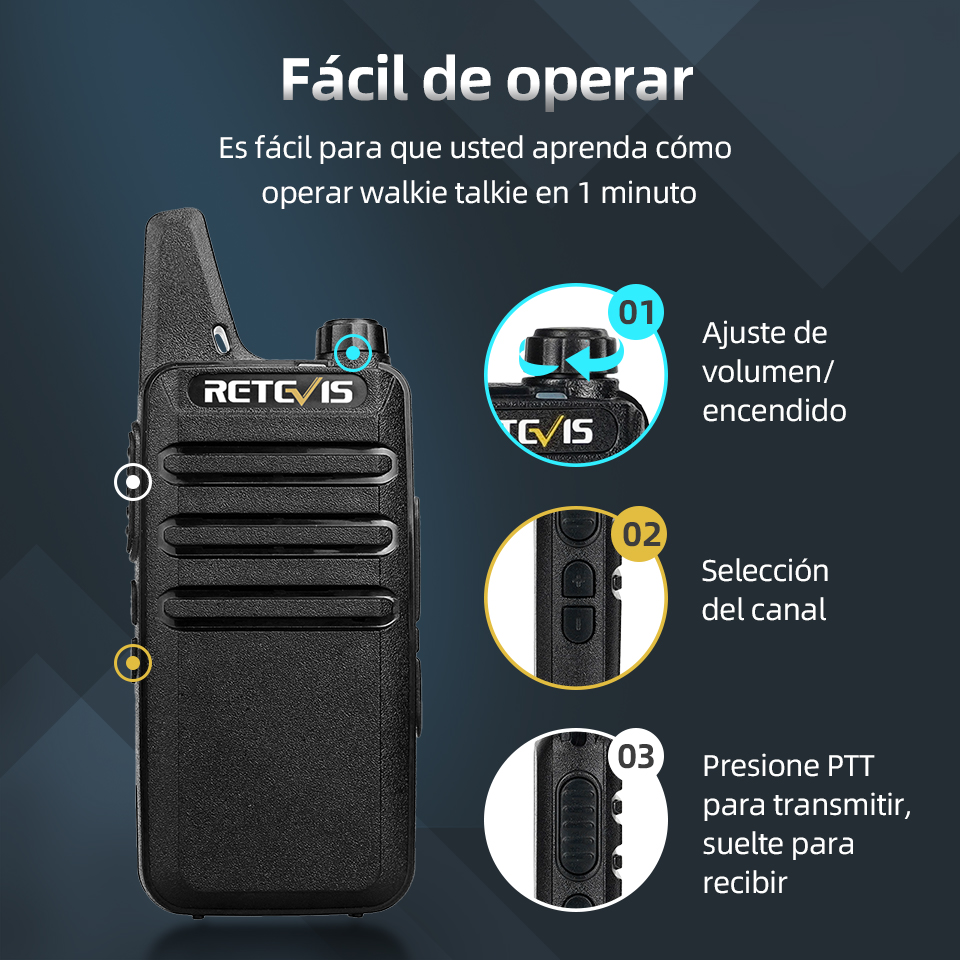 Retevis RT622 Mini Walkie Talkie Radio Emergencia 4 6 10 Piezas Largo Alcance RT622 PMR PMR446 sin Licencia VOX Portatil Recargable Walkie Talkies para Restaurantes Hoteles Caza y Camping