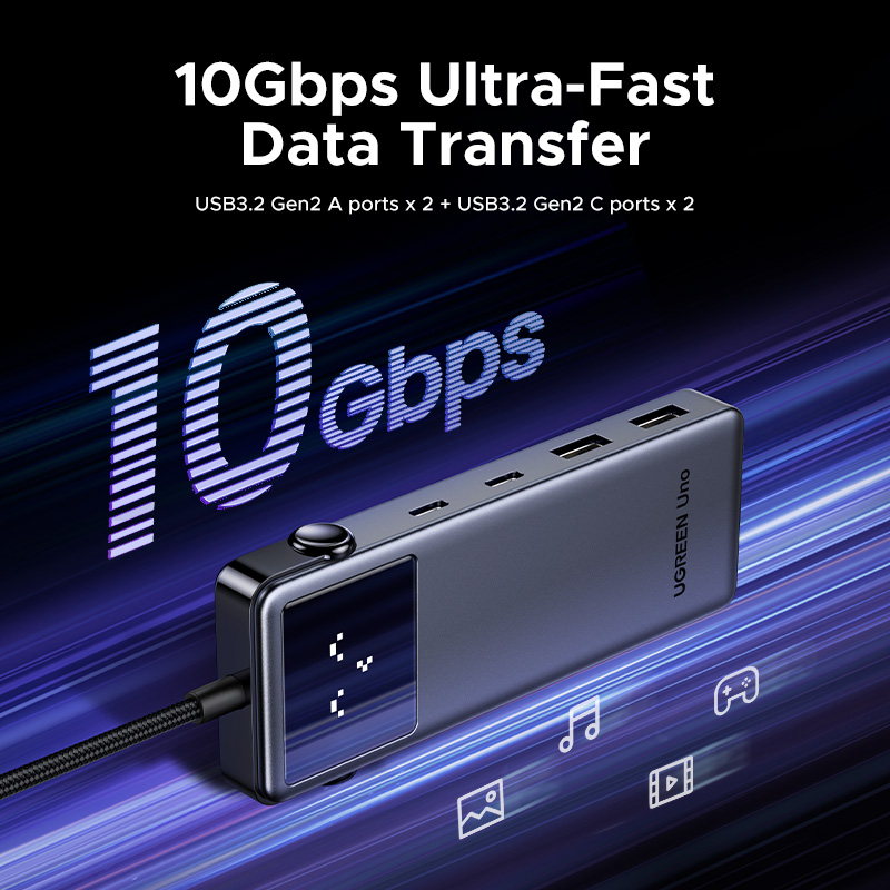 UGREEN Uno USB C HUB 6-em-1 4K60Hz PD100W 10Gbps USB3.2 Adaptador Divisor para Laptop Macbook Pro Air Estação de acoplamento expansor USB