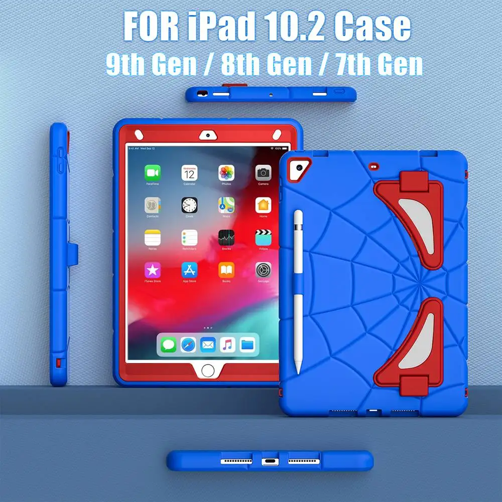 Para ipad 9th Gen 10,2 pulgadas A2602 A2603 A2604 funda para tableta para niños funda de silicona + PC para iPad 8th/7th Gen A2270 A2200 A2197 araña