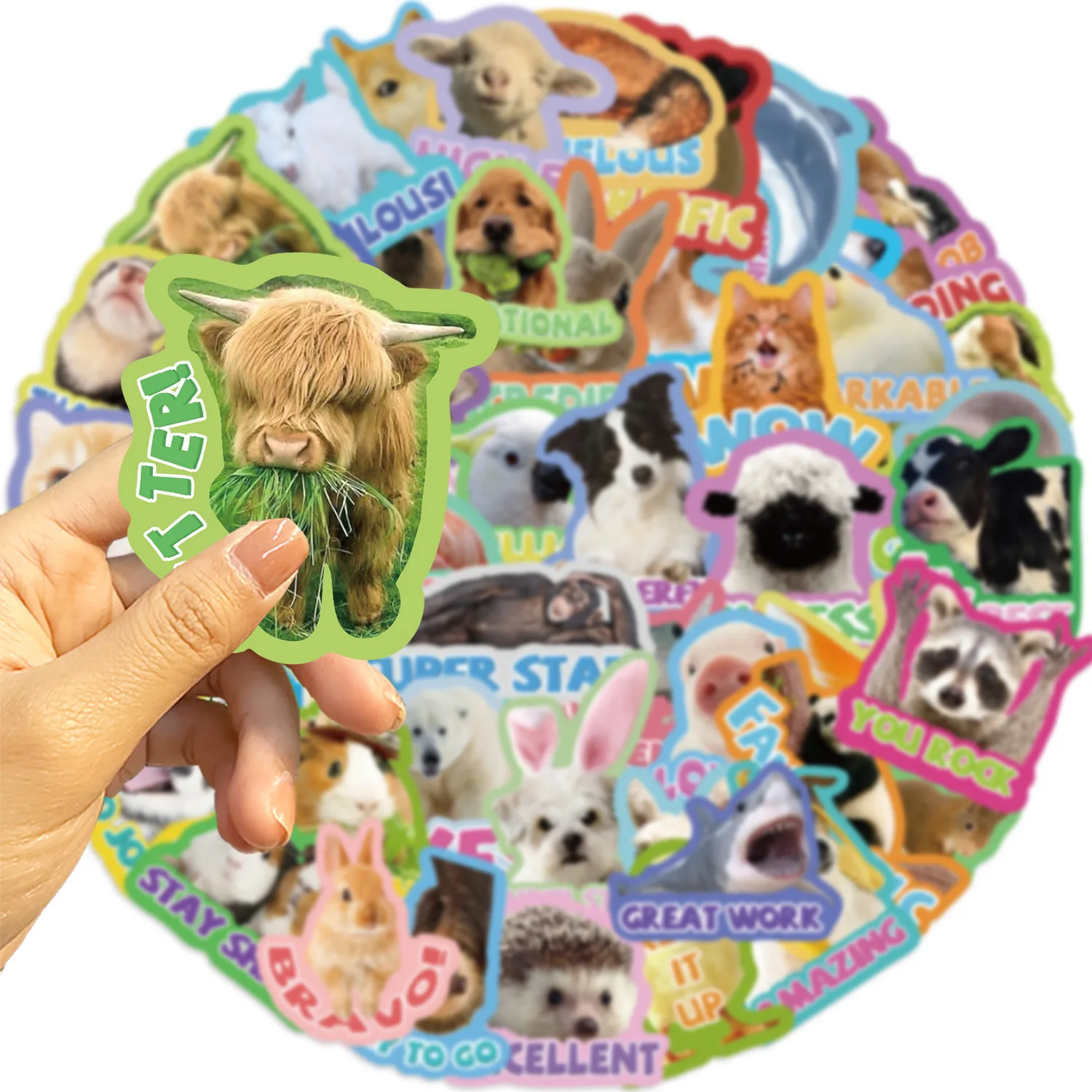 10/50 Uds. De pegatinas con frases de dibujos animados de animales, calcomanías estéticas, papelería para cuaderno de bocetos DIY, suministros de recompensas escolares