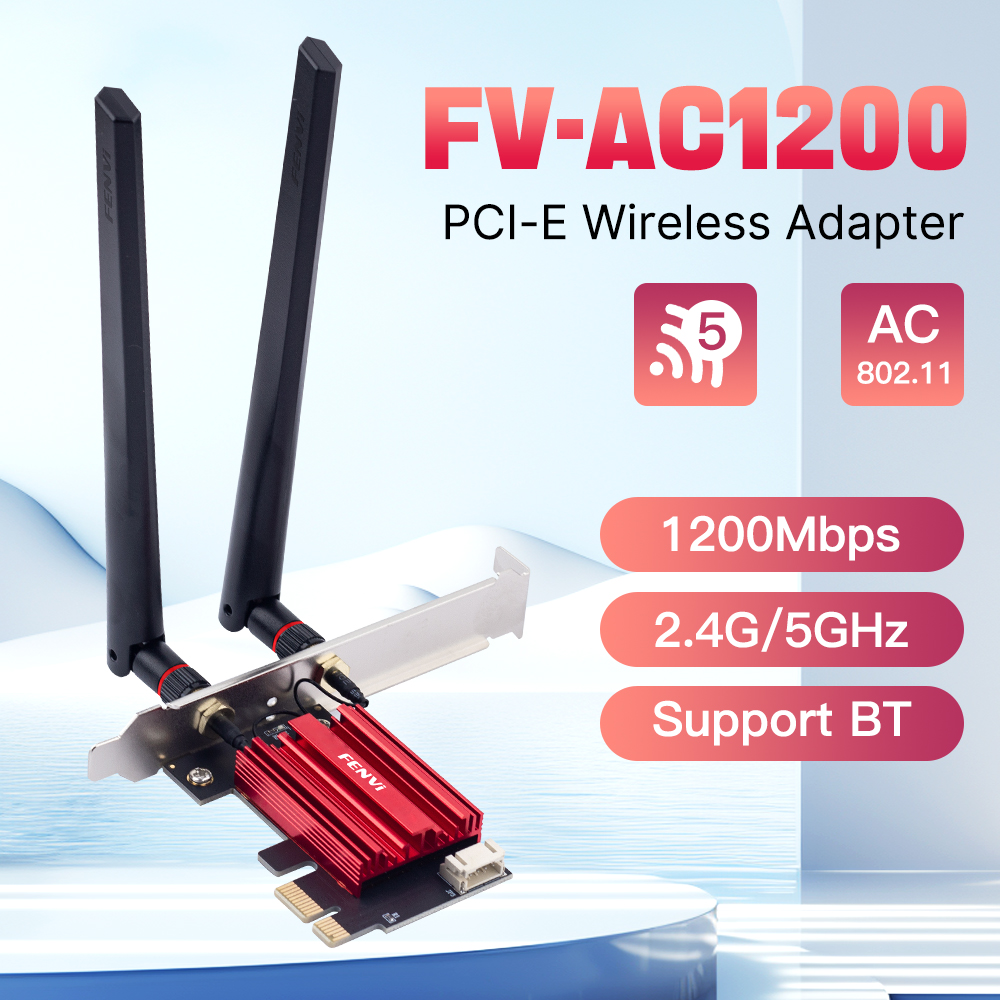 Fenvi AC1200 WiFi PCIE adaptador 2,4 Ghz/5Ghz Bluetooth FV-AC1200 tarjeta Lan inalámbrica de doble banda 802.11AC receptor inalámbrico Win7/10/11