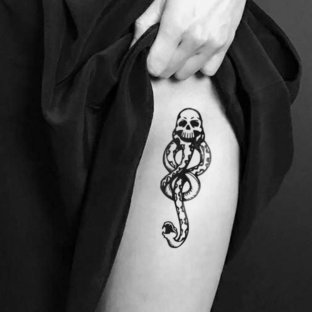 男性と女性のための一時的な入れ墨のステッカー,1ピース,5ピース,死の手紙,ダークマーク,頭蓋骨,ヘビの頭,ボディーアート,腕,偽の袖