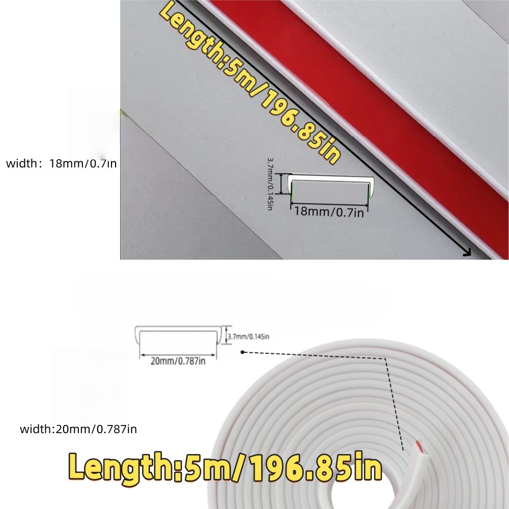 1 unidad de cinta de sellado de bandas de borde de PVC autoadhesivas de 5m/196,85 pulgadas, tira en forma de U para muebles, gabinete, escritorio, Protector de borde