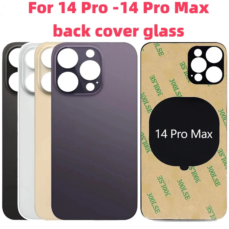 Rückglas + 3M-Kleber für iPhone 14 Pro-14 Pro Max. Rückseitiges Glas, schnelles Ersatzgehäuse, Batterieabdeckung, großes Loch, hinteres Glas