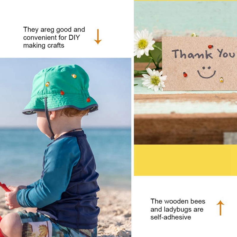 200Pcs Wooden Bees Ladybugs, Wooden Bumble Bees & Ladybugs For Crafts Scrapbooking DIY Party Decoration