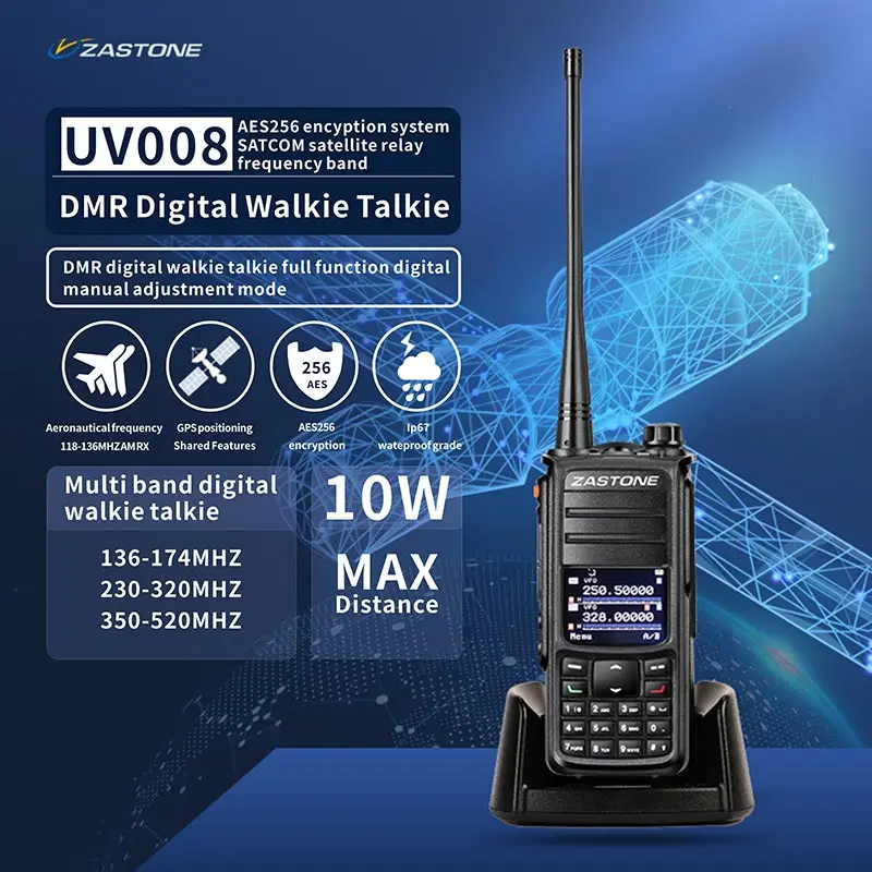 ZASTONE UV008 DMR Digita Bộ Đàm 10W 2 Chiều Radio UHF VHF 2 Băng Tần 136-174MHZ 350-480MHZ Dual Khe Thời Gian Bộ Đàm