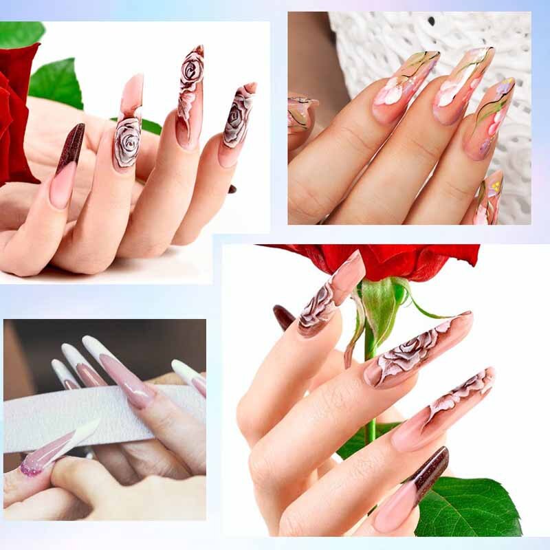 60ชิ้นปลายเล็บปลอมแกะสลักแบบเต็มปลายเล็บเล็บเจลยูวีสำหรับต่อเล็บเจลขัดอาคารเครื่องมือปลอม