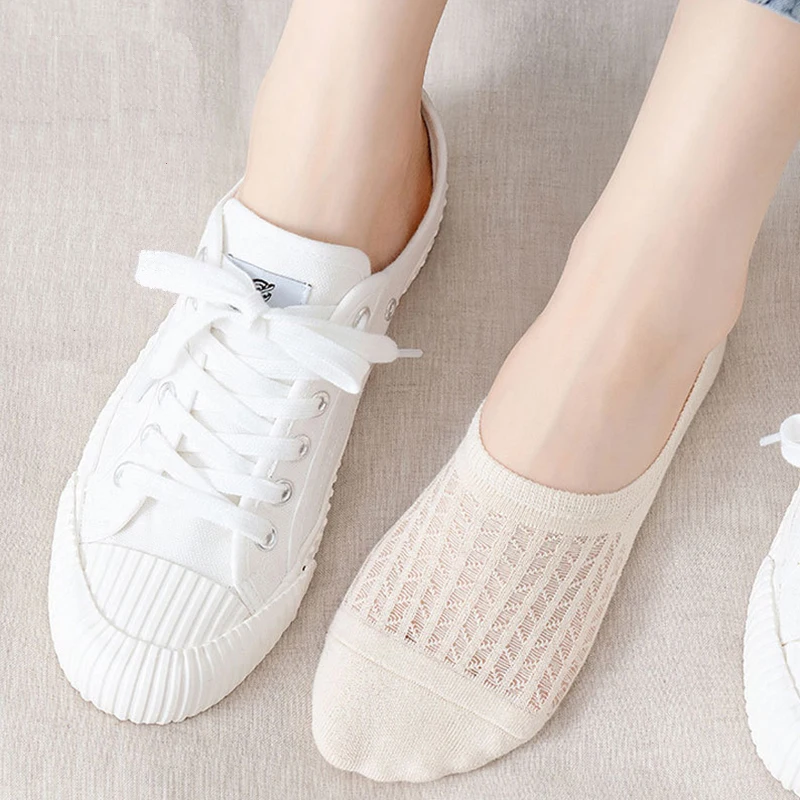 Sokken dames zomer onzichtbaar kort no-show mode kant ademend siliconen antislip katoenen bootsokken