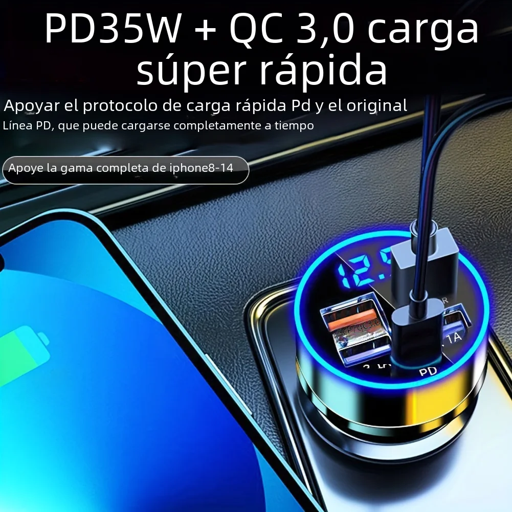 PD + QC 3,0 adaptador de cargador de teléfono de coche de carga rápida 4 puertos Usb cargador de coche tipo C PD35W cargador de coche de carga rápida 3,0