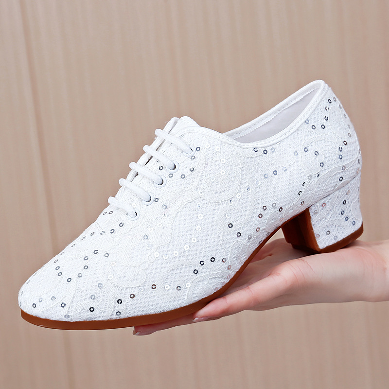 Pailletten Frauen Ballsaal Tango Salsa Latin Dance Schuhe Oxford Lehrer Schuhe Schwarz Weiß Morder Party Tanz Schuhe Turnschuhe Ferse 5 cm