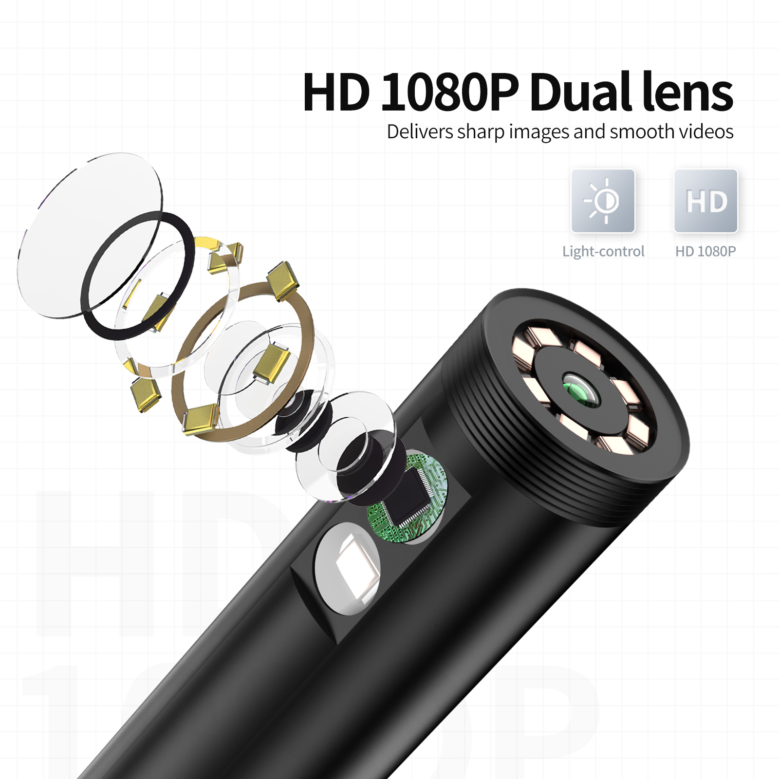 Lente dupla industrial endoscópio câmera, endoscópio digital, câmera de inspeção, cabo semi-rígido, Gadgets para homens, 1080p, 4,3 "IPS