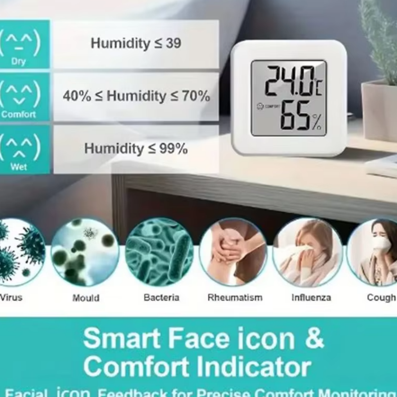 White Mini Electronic Temperature and Humidity Meter Car Thermometer with Smiling Face Display Refrigerator Thermometer