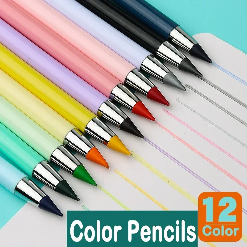 12 pçs conjunto infinito lápis multicolorido eternidade lápis sem tinta com borracha caneta escola papelaria desenho canetas materiais de arte