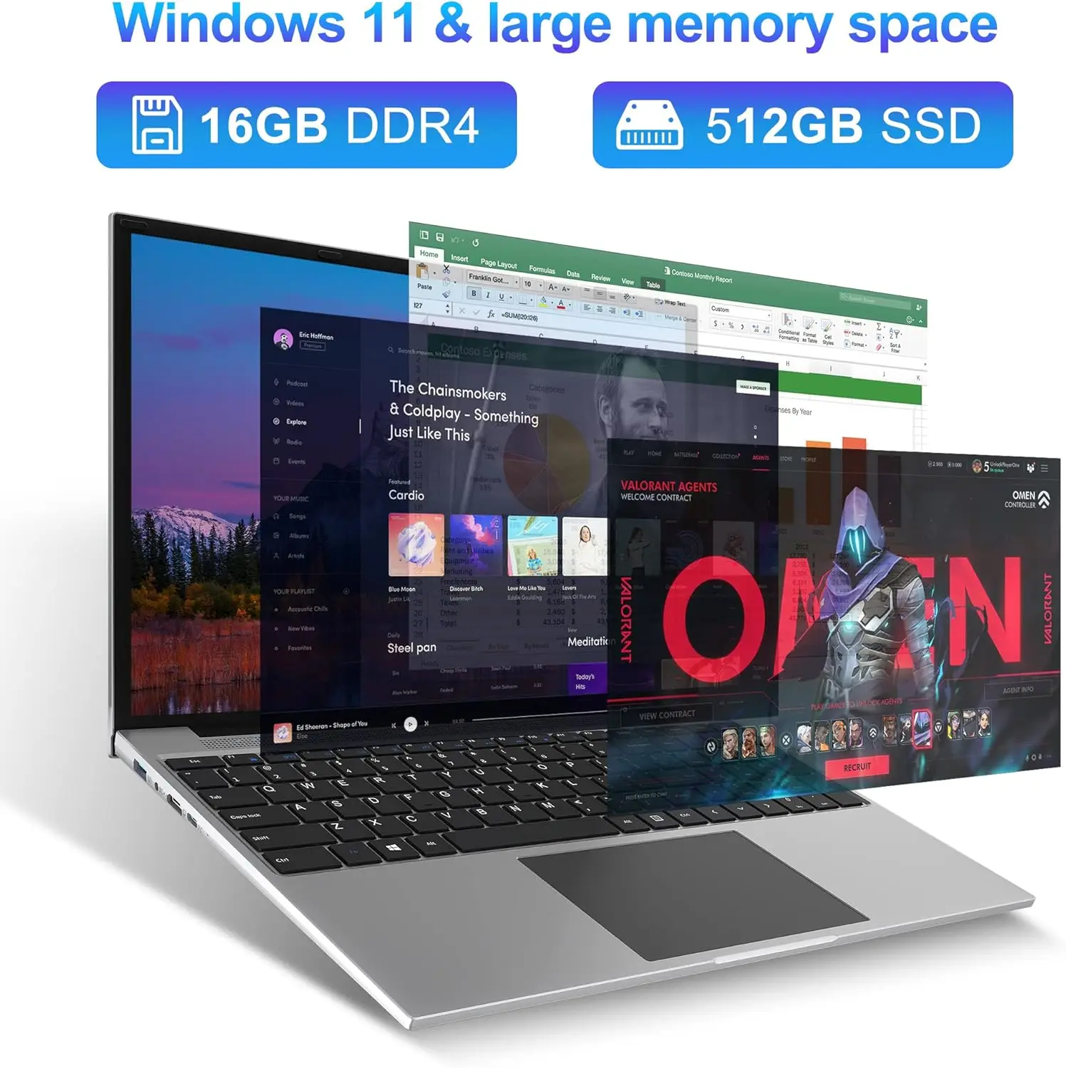 Jumper EZbook S5 Max laptop 16 inch, 16 GB RAM 512 GB SSD, processor Alder Lake N100 notebook, batterij 38 Wh, twee luidsprekers, Type-C