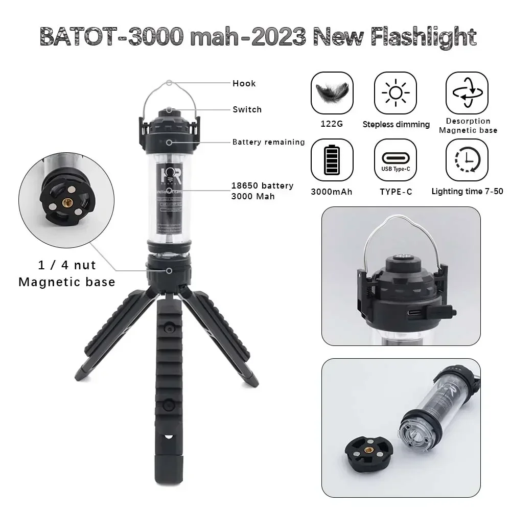 BATOT 3000mAh LED Camping Light USB Rechargeable 5 Lighting Modes Flashlight Tent Portable Lantern Emergency Light Camp supplies
