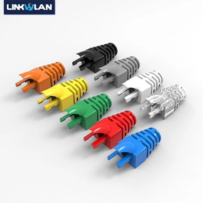 (50 unids/pack) botas de Cable de red RJ45 funda protectora de plástico alivio de tensión para protección de enchufe Modular Cat5e Cat6