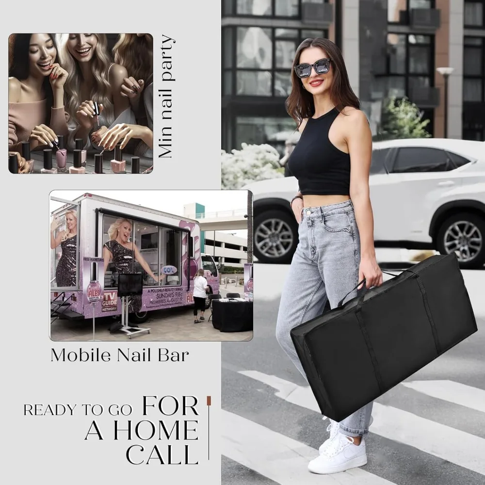 Portable Nail Table Manicure Desk Foldable Nails Tech Station Professional Nail Desk with Drawer & Wrist Rest Wheeled Manicurist