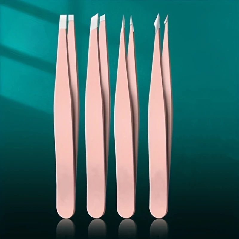 Juego de pinzas para cejas Ouriner, 4 Uds., pinzas para cejas de acero inoxidable, juego de herramientas de belleza profesional para el crecimiento interior del vello Facial
