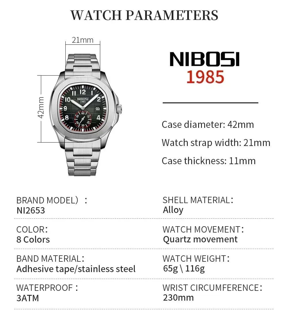 Reloj de pulsera NIBOSI de lujo para hombre, reloj cronógrafo luminoso resistente al agua para hombre, relojes cuadrados de cuarzo de silicona, reloj Masculino