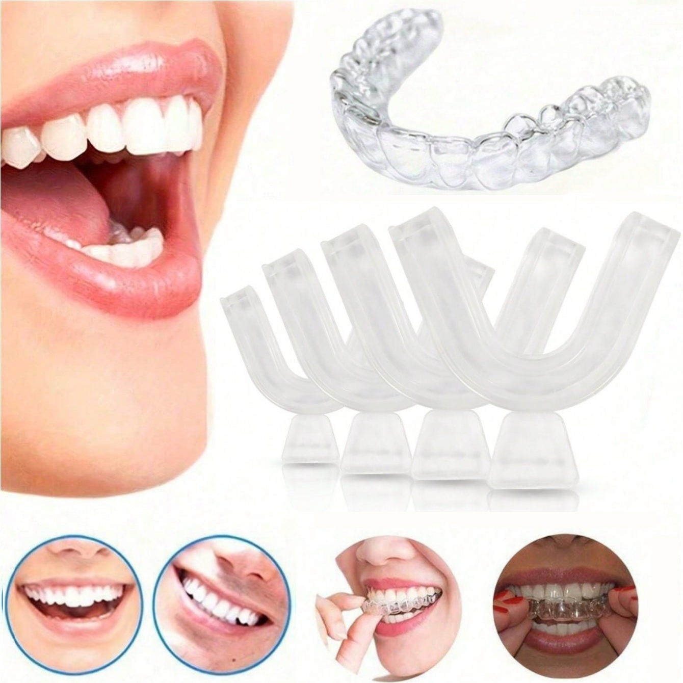 Aparatos de silicona para blanquear los dientes, bandejas moldeables para dormir, protector bucal para evitar el rechinar los dientes, herramientas de limpieza blanqueadora, 2-6 uds.
