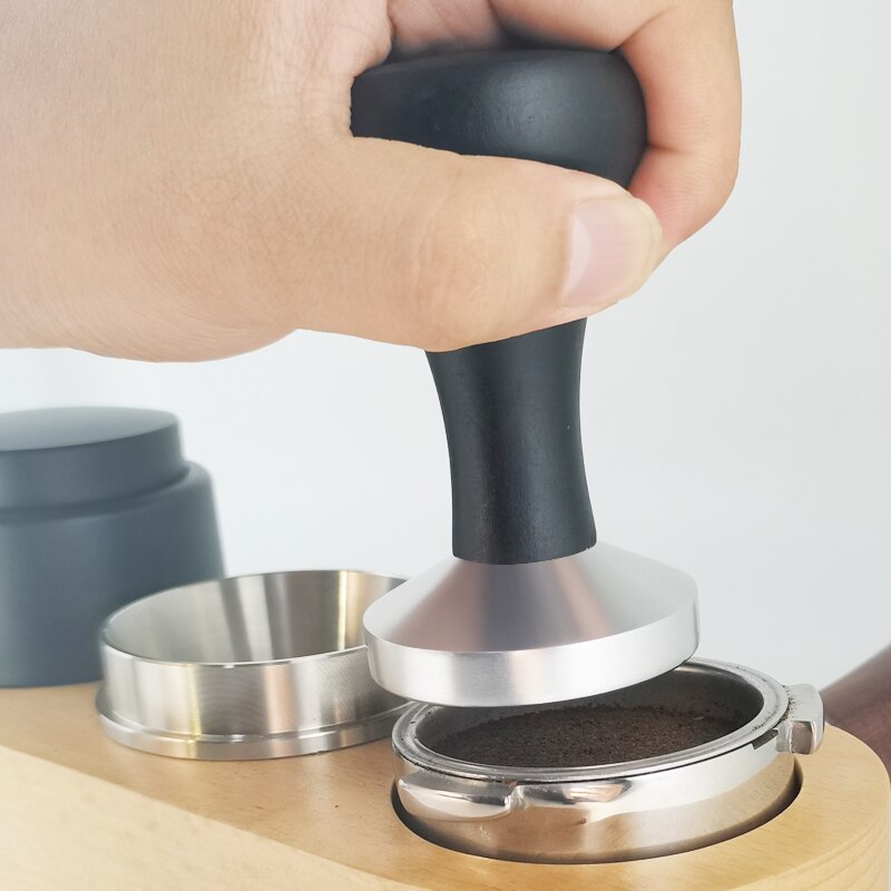 Espresso Tamper with Black Wood Handle, Coffee Tools, Distribuidor, Tampers de café, 51mm, 54mm, 58mm, 51mm, 53mm, 58mm, 1Pc
