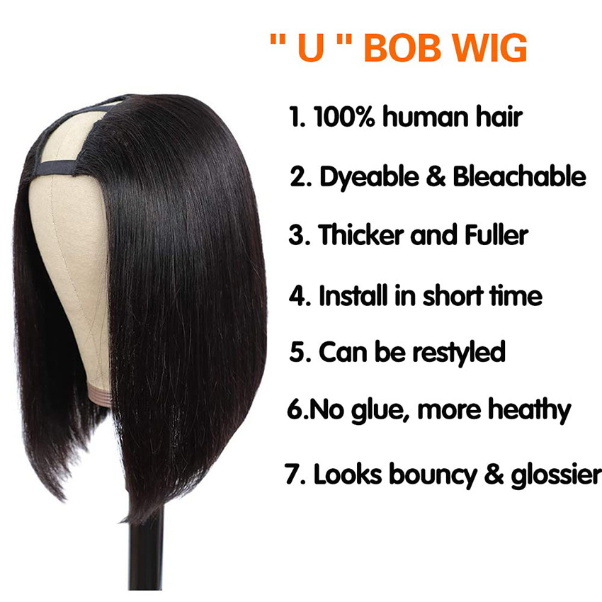 U Part Bob Wigs Human Hair Straight Short Bob Wig