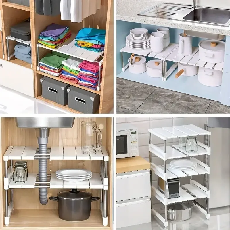 STACKABLE Storage Rack ตู้เสื้อผ้า Layered Partition Rack Closet Sorting ชั้นวาง Telescopic SINK ผู้ถือตู้เสื้อผ้าเสื้อผ้า Organizer