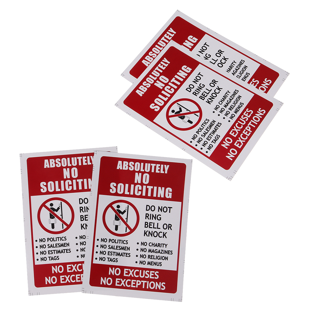 4 Pcs No Entry Sticker Stickers Funny Soliciting Sign Solicitation Doorbell Cover Absolutely Pvc Self-adhesive