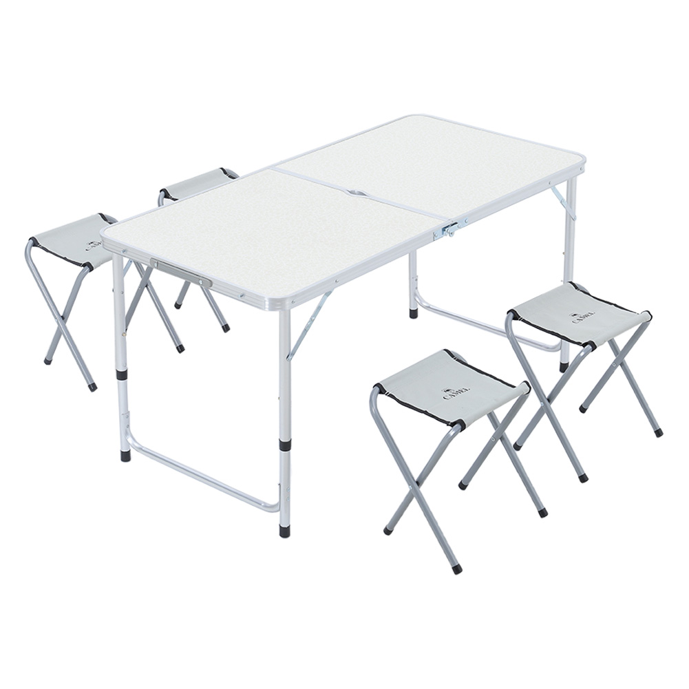 【Breeins】Folding Picnic Table with 4 Stools Portable Lightweight Aluminum Table Stools Set