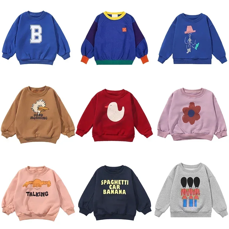 Children's Spring Autumn Hoodie Cartoon Print Unisex Sweatshirt European Style Top for Boys And Girls