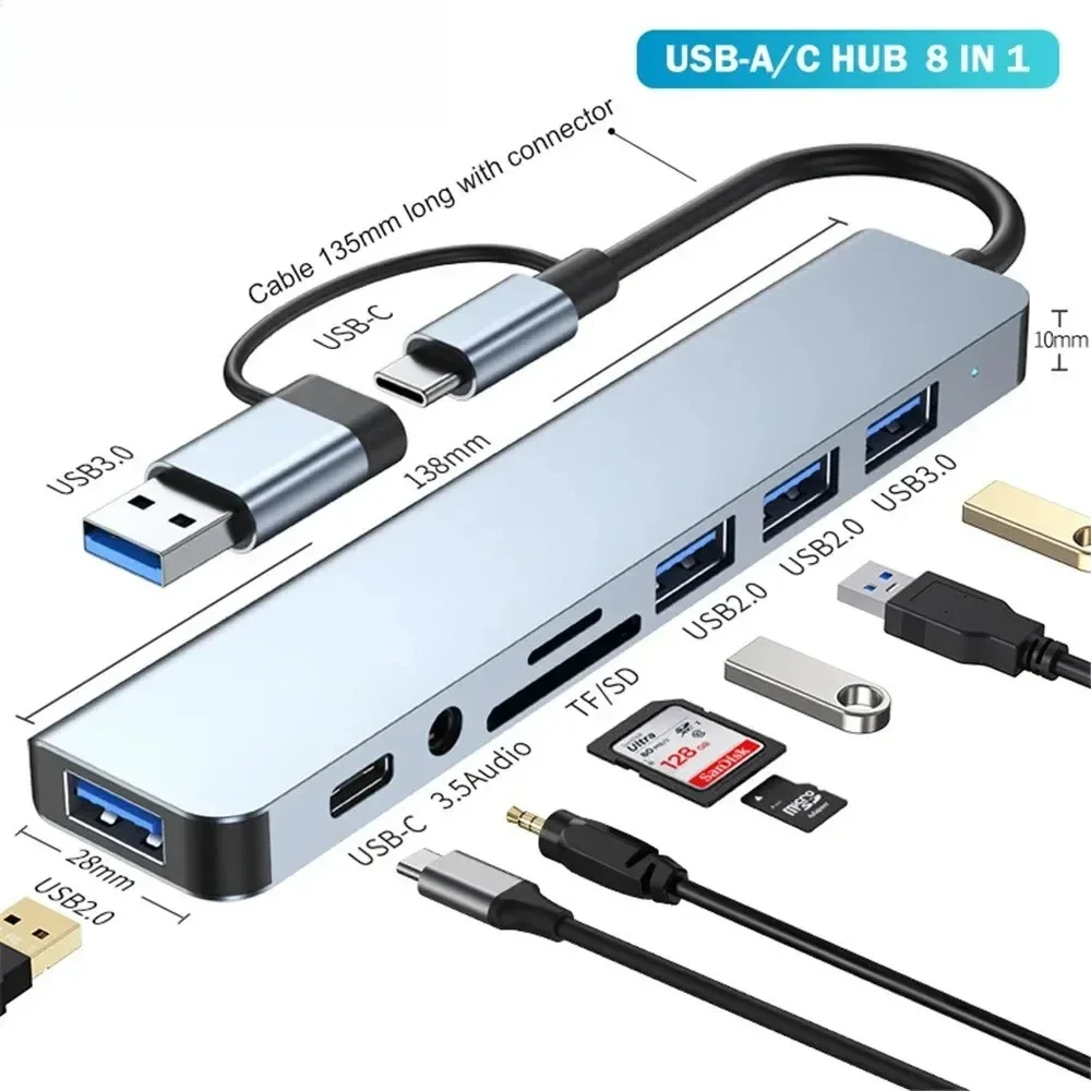 Extenseur Hub USB C 8 en 1, adaptateur Multiport, station d'accueil de Type C, 3 ports pour téléphone Xiaomi, tablette, transfert de données rapide, charge