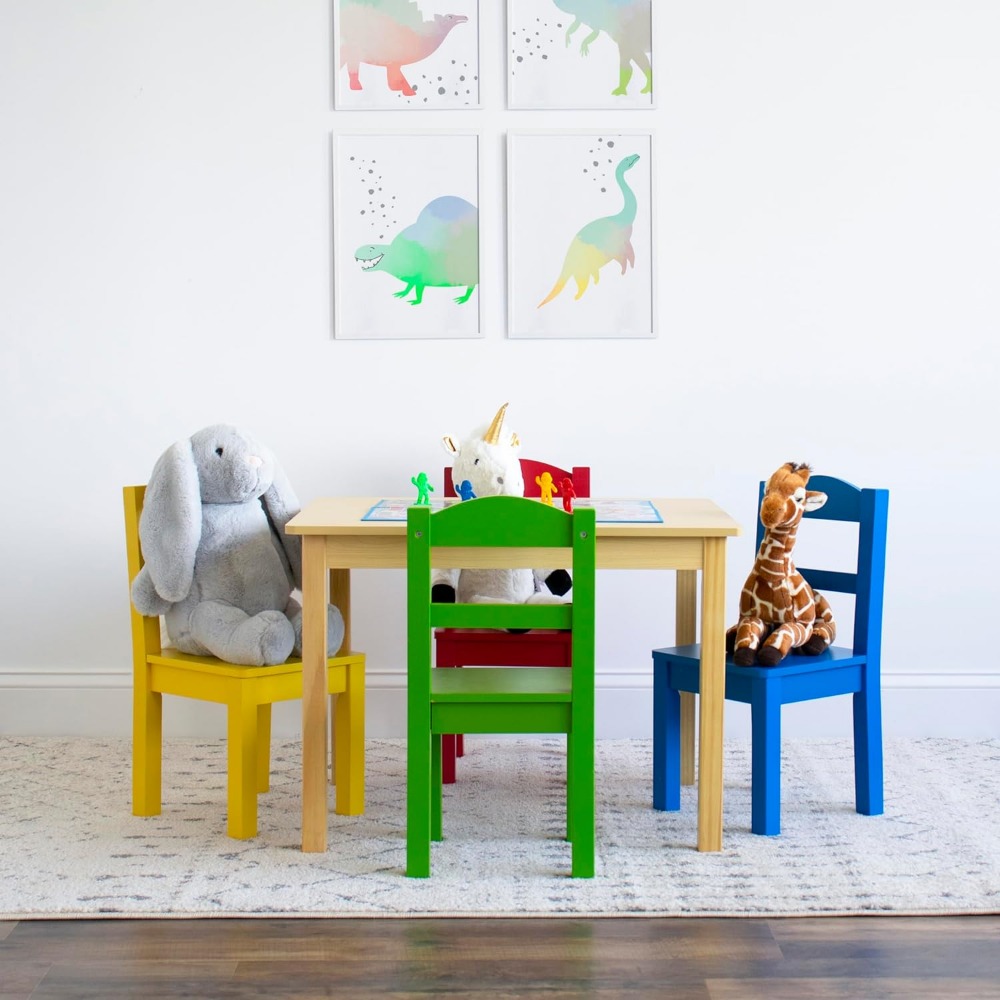Crew Collection Kids Wood Table & 4 Chair Set, Natural/Primary