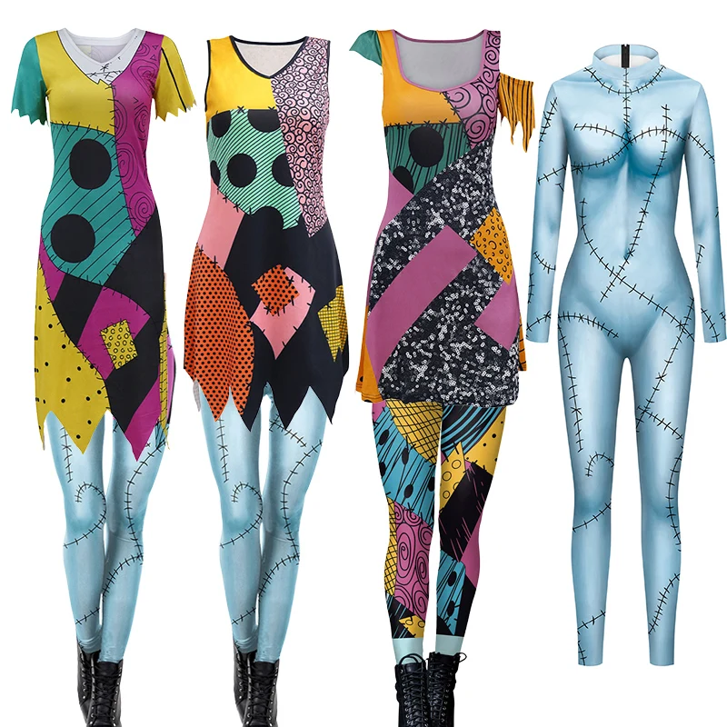 Traje de Sally para Halloween, disfraz de Cosplay, mono de película de Anime, mono de LICRA, mallas de carnaval para fiesta, conjunto Zentai del Día de los muertos