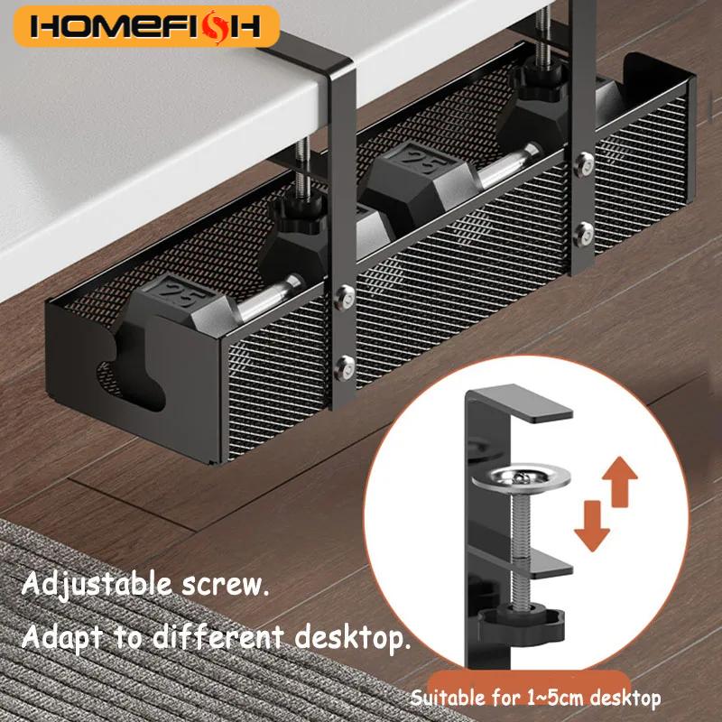 ภายใต้ตารางชั้นเก็บโลหะการจัดการสายเคเบิลถาด Home Office Desk Wire Organizer ไม่มีเจาะห้องครัวอุปกรณ์เสริม