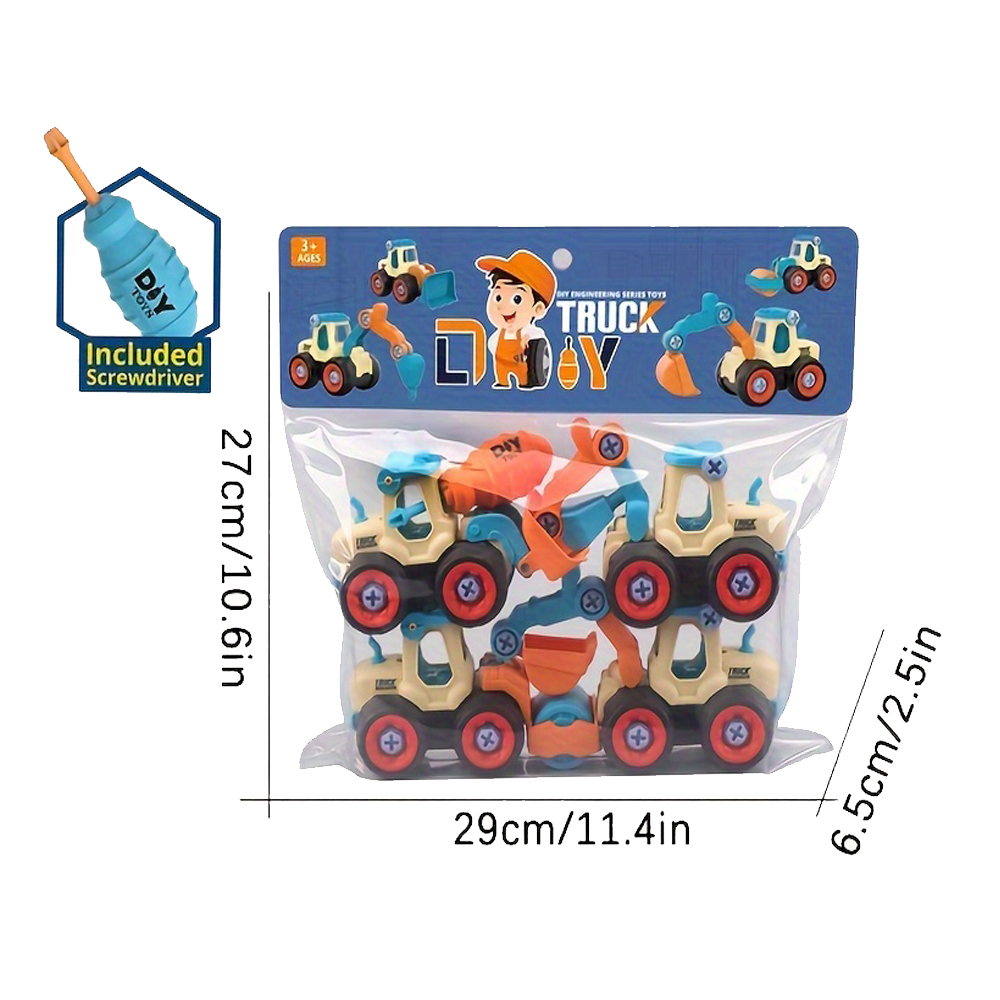 Children's DIY Disassembly Engineering Car Toy with Nut Assembly Puzzle and Sliding Excavation Disassembly Function